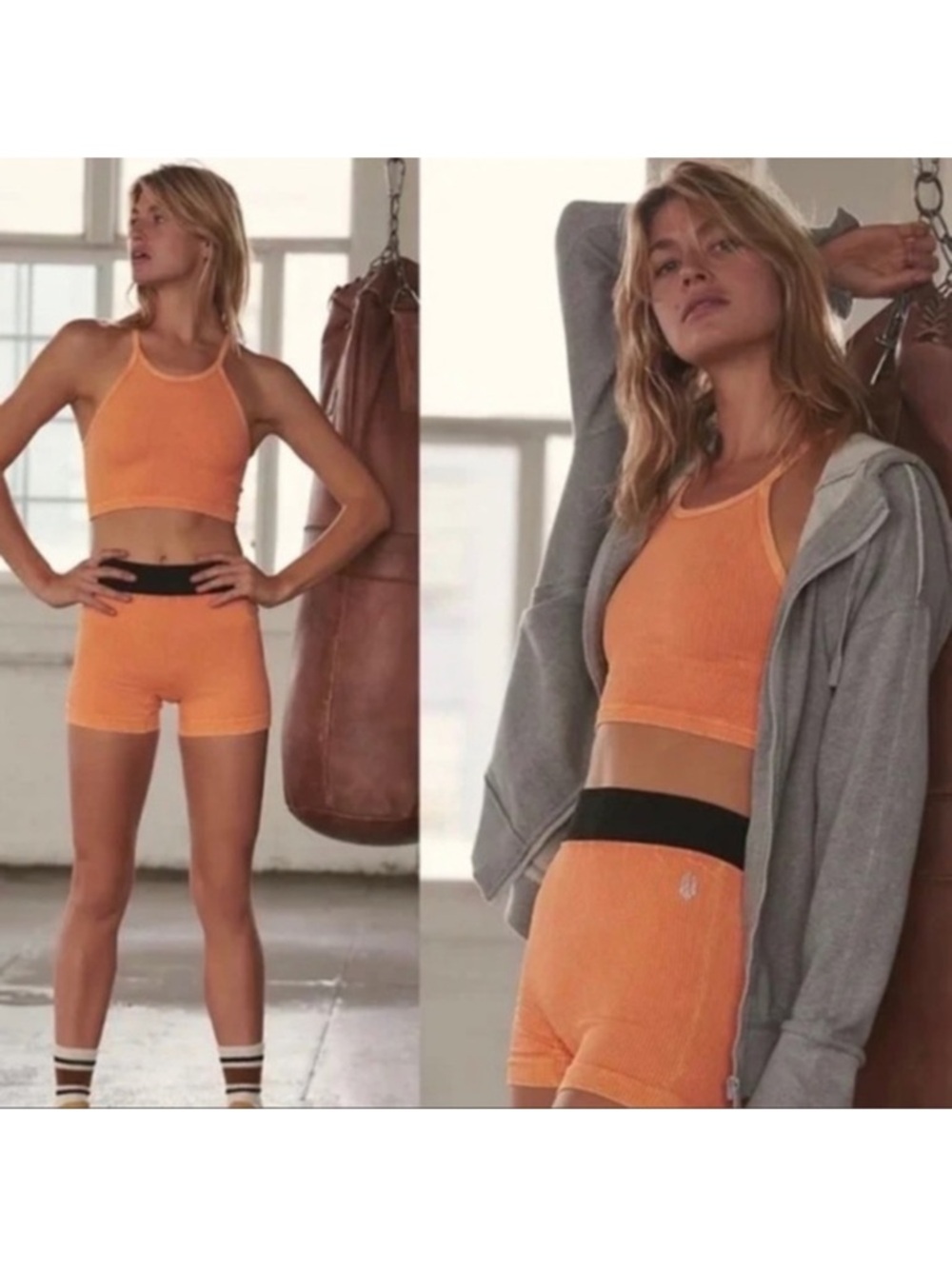 FP Movement by Free People Orange Ribbed Shorts with Black Waistband